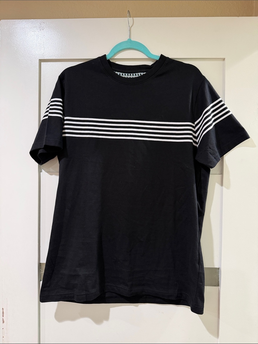Cactus Black Short-Sleeve Crewneck Tee with White Stripes